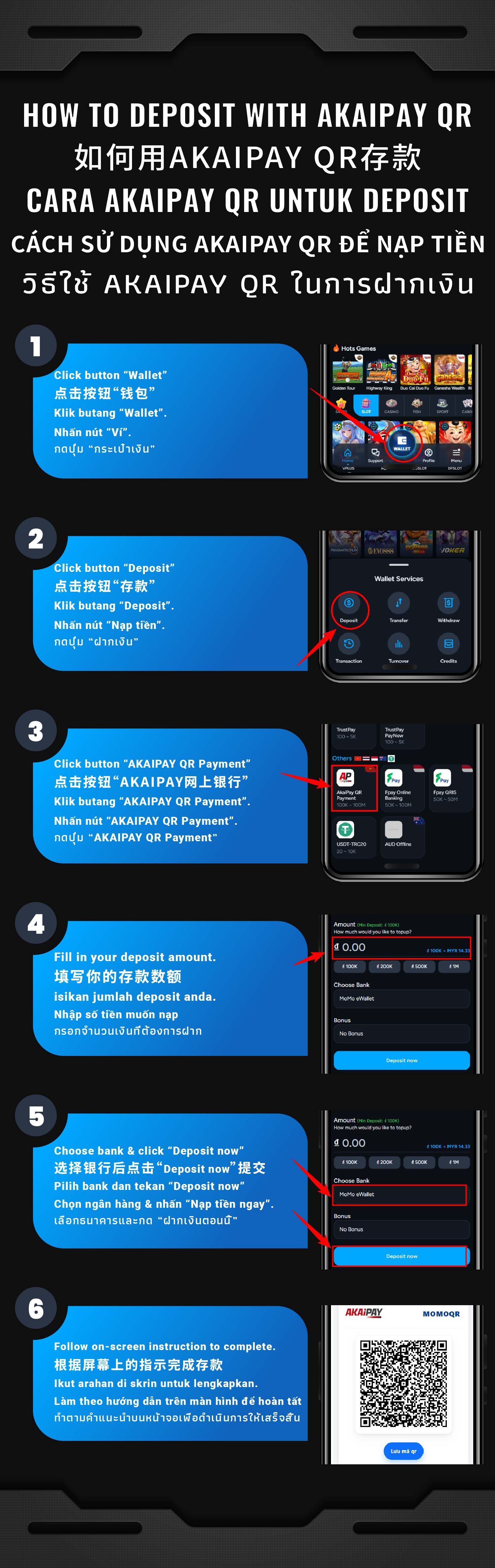 Illustrated step-by-step AiPLAY guide: How To Deposit With AKAIPAY QR - VND