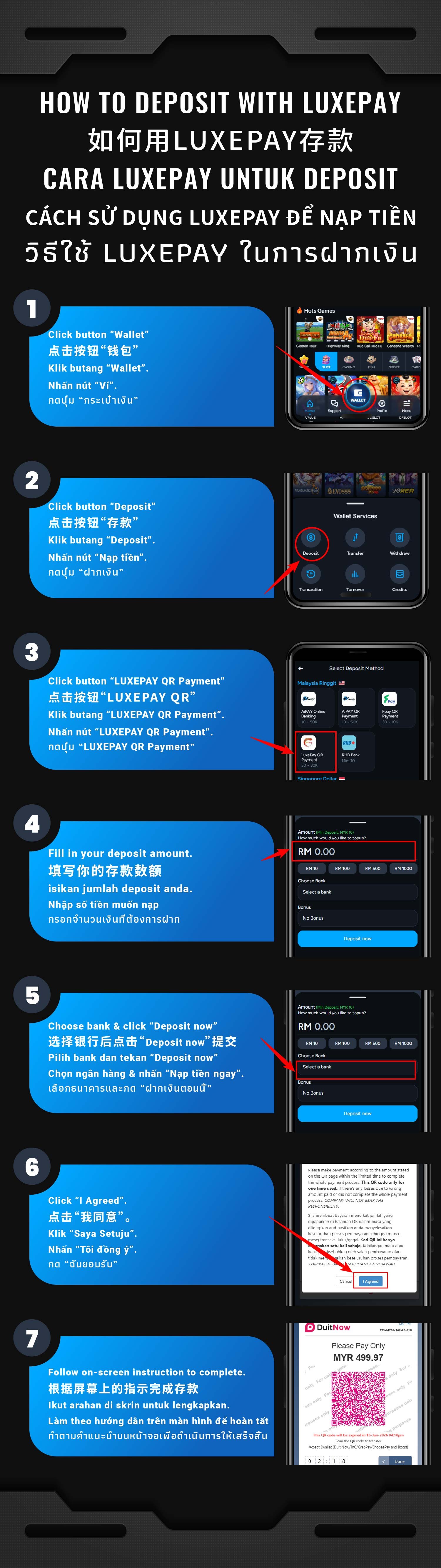 Illustrated step-by-step AiPLAY guide: How To Deposit With Luxepay