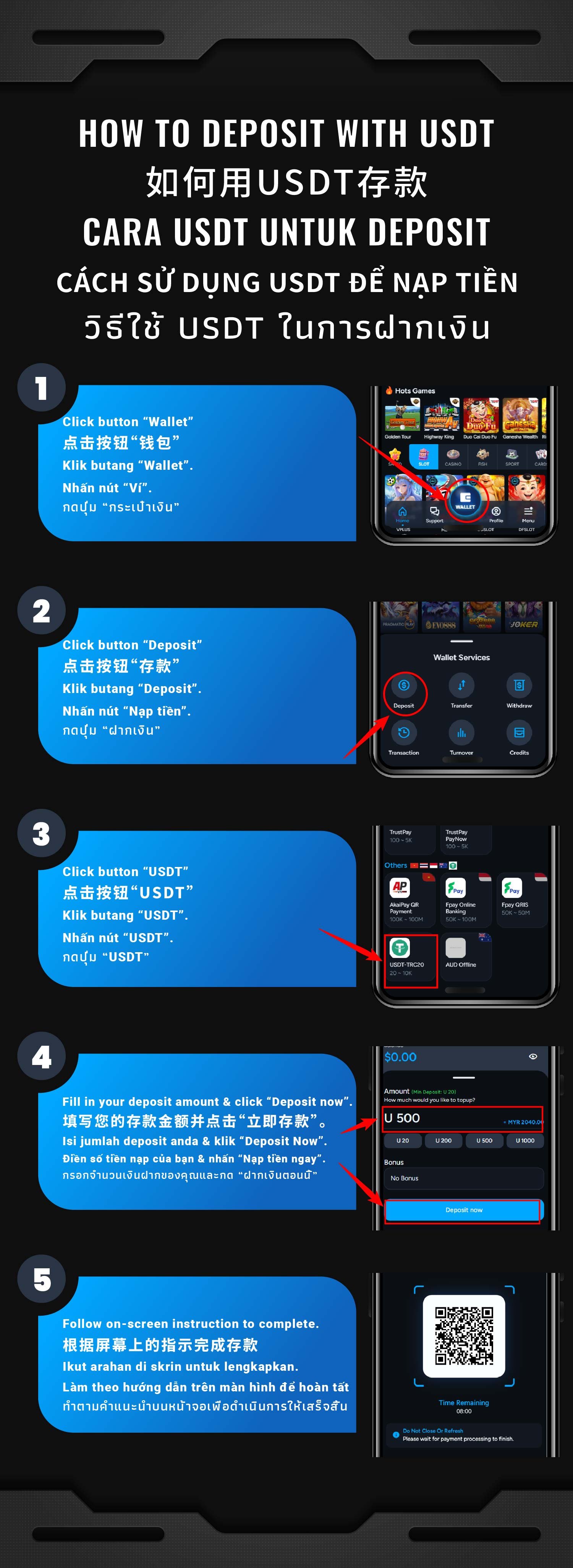 Illustrated step-by-step AiPLAY guide: How to USDT TRC-20 Deposit